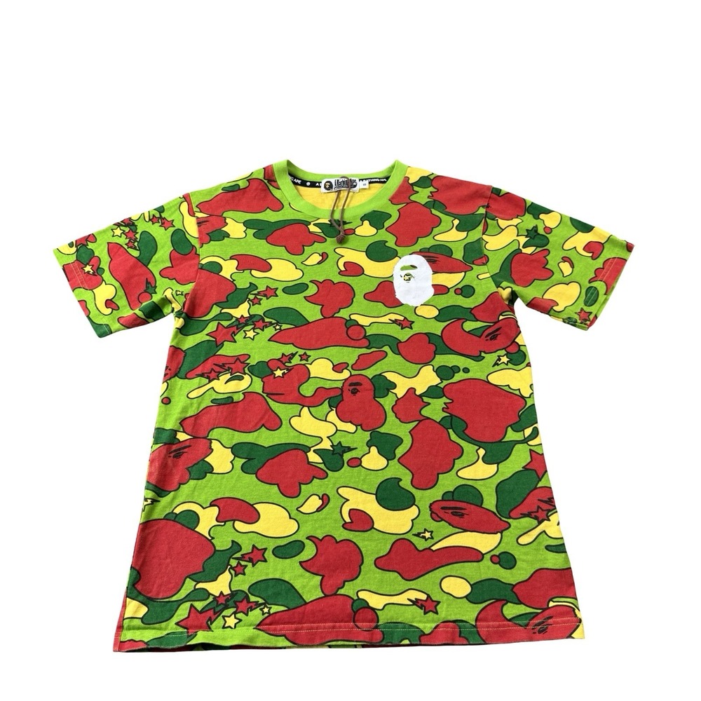 Bape A Bathing Ape Green Red Camo Cotton S/S T Shirt Size Small